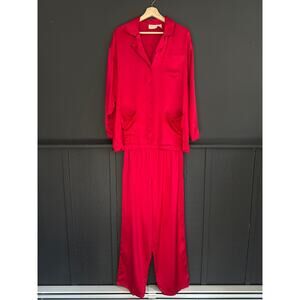 Vintage Victorias Secret SILK Gold Label Pajamas Red Top Pant Set Size Small